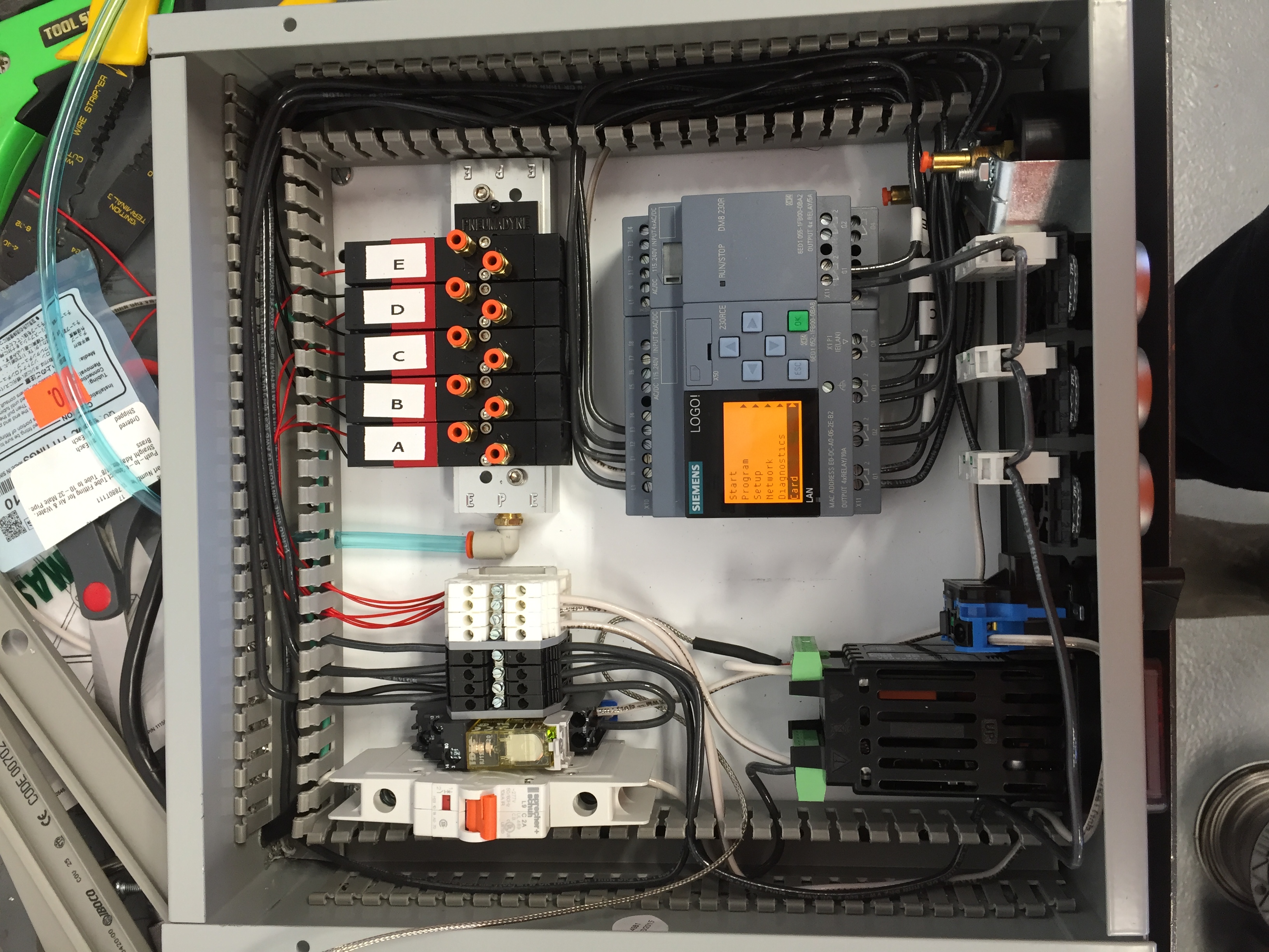 PLC panel with solenoid valves and wiring
