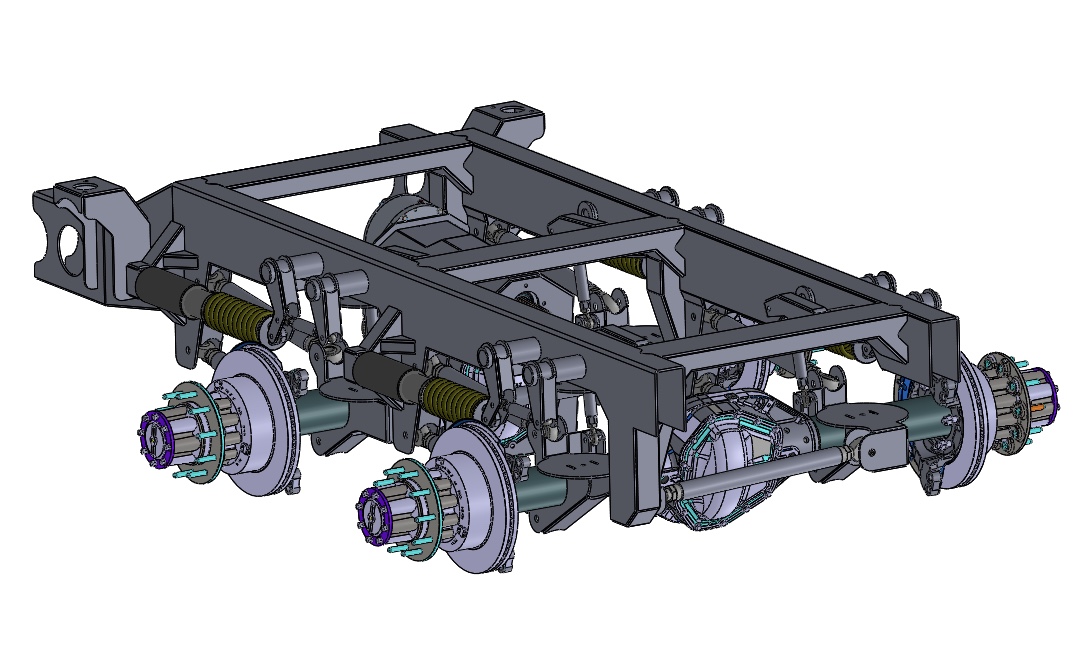 CAD render of rear suspension assembly