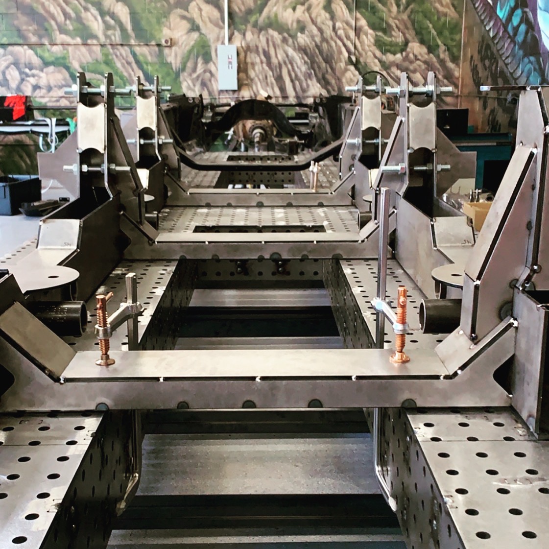 Welded frame structure on table